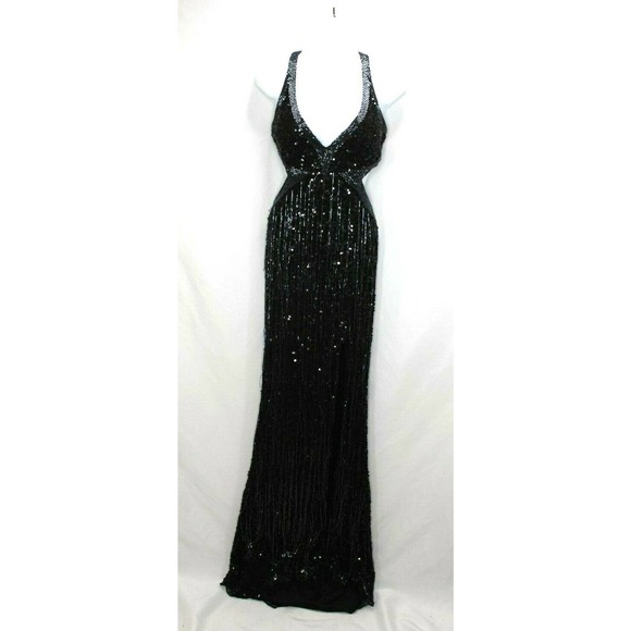 Primavera Couture Dresses & Skirts - Primavera Couture Gown Dress Sz 00 Black Beaded Sequins Prom Cocktail *Flaw